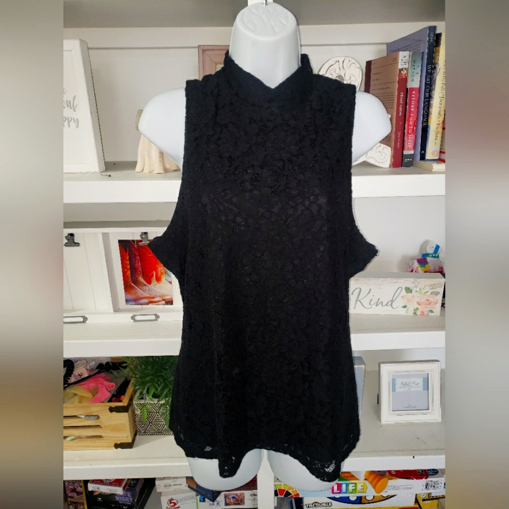Express Sleeveless Mock Neck Lace Top